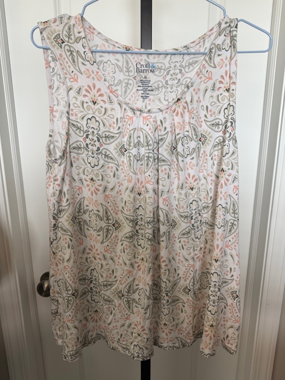 croft & barrow White Tank Skirt with Pink and Olive Paisley